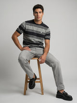 Mexico Gray Multi Stripe Knitted Cotton T-Shirt