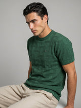 Aristo Cactus Green Knitted Melange Cotton T-Shirt