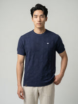 Aristo NavyBlue Knitted Melange Cotton T-Shirt