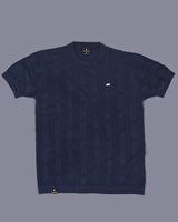 Aristo NavyBlue Knitted Melange Cotton T-Shirt