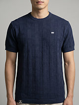 Aristo NavyBlue Knitted Melange Cotton T-Shirt