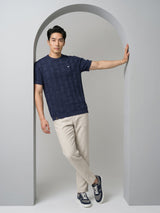 Aristo NavyBlue Knitted Melange Cotton T-Shirt