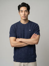 Aristo NavyBlue Knitted Melange Cotton T-Shirt