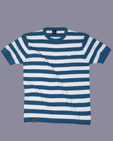 Steel Blue Hexagon Pattern Knitted Cotton T-Shirt