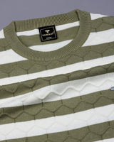 Pistachio Green Hexagon Pattern Knitted Cotton T-Shirt