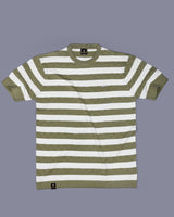 Pistachio Green Hexagon Pattern Knitted Cotton T-Shirt