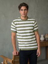 Pistachio Green Hexagon Pattern Knitted Cotton T-Shirt