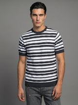 Aura Gray Stripe Knitted Cotton T-Shirt