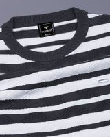 Aura Gray Stripe Knitted Cotton T-Shirt