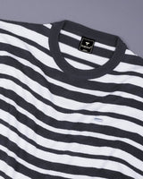 Aura Gray Stripe Knitted Cotton T-Shirt
