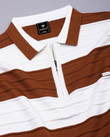 Eclair Brown Knitted Cotton Zipper Polo T-Shirt
