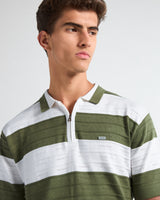Eclair Green Knitted Cotton Zipper Polo T-Shirt