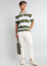 Eclair Green Knitted Cotton Zipper Polo T-Shirt