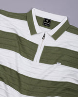 Eclair Green Knitted Cotton Zipper Polo T-Shirt