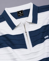 Eclair Blue Knitted Cotton Zipper Polo T-Shirt