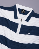 Eclair Blue Knitted Cotton Zipper Polo T-Shirt