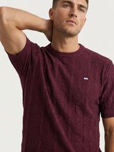 Vertex Beet Maroon Knitted Melange Cotton T-Shirt