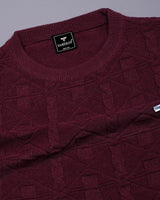 Vertex Beet Maroon Knitted Melange Cotton T-Shirt