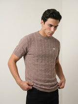 Vertex Coco Cream Knitted Melange Cotton T-Shirt