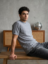 Vertex Cloud Gray Knitted Melange Cotton T-Shirt