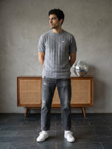 Vertex Cloud Gray Knitted Melange Cotton T-Shirt