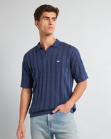 Syntax NavyBlue Knitted Melange Cotton Polo T-Shirt