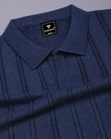 Syntax NavyBlue Knitted Melange Cotton Polo T-Shirt