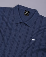 Syntax NavyBlue Knitted Melange Cotton Polo T-Shirt