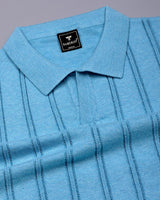 Syntax Water Blue Knitted Melange Cotton Polo T-Shirt