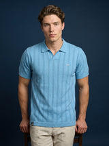 Syntax Water Blue Knitted Melange Cotton Polo T-Shirt