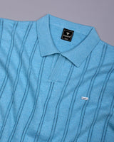 Syntax Water Blue Knitted Melange Cotton Polo T-Shirt