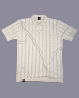 Syntax Ivory Cream Knitted Melange Cotton Polo T-Shirt