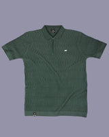 Eclipse Green Knitted Cotton Zipper Polo T-Shirt