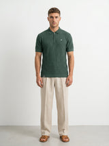 Eclipse Green Knitted Cotton Zipper Polo T-Shirt