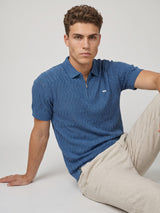 Eclipse Blue Knitted Cotton Zipper Polo T-Shirt