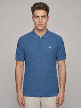 Eclipse Blue Knitted Cotton Zipper Polo T-Shirt