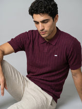 Ozone Maroon Knitted Cotton Polo T-Shirt