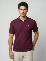 Ozone Maroon Knitted Cotton Polo T-Shirt