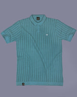 Ozone Teal Green Knitted Cotton Polo T-Shirt