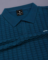 Ozone Steel Blue Knitted Cotton Polo T-Shirt