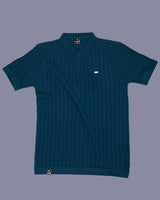 Ozone Steel Blue Knitted Cotton Polo T-Shirt