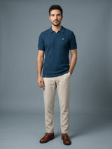 Ozone Steel Blue Knitted Cotton Polo T-Shirt