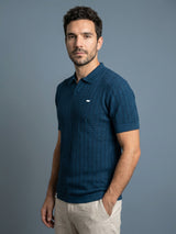 Ozone Steel Blue Knitted Cotton Polo T-Shirt