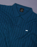 Ozone Steel Blue Knitted Cotton Polo T-Shirt