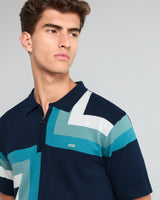 Kelvin Blue Knitted Cotton Zipper Polo Designer T-Shirt