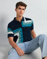 Kelvin Blue Knitted Cotton Zipper Polo Designer T-Shirt