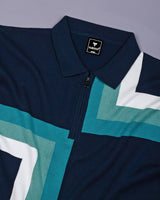 Kelvin Blue Knitted Cotton Zipper Polo Designer T-Shirt