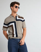 Kelvin Cream Knitted Cotton Zipper Polo Designer T-Shirt