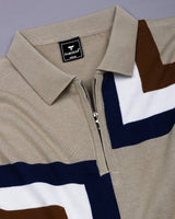 Kelvin Cream Knitted Cotton Zipper Polo Designer T-Shirt