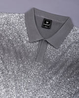 Gray Sprinkle With White Knitted Cotton Polo T-Shirt